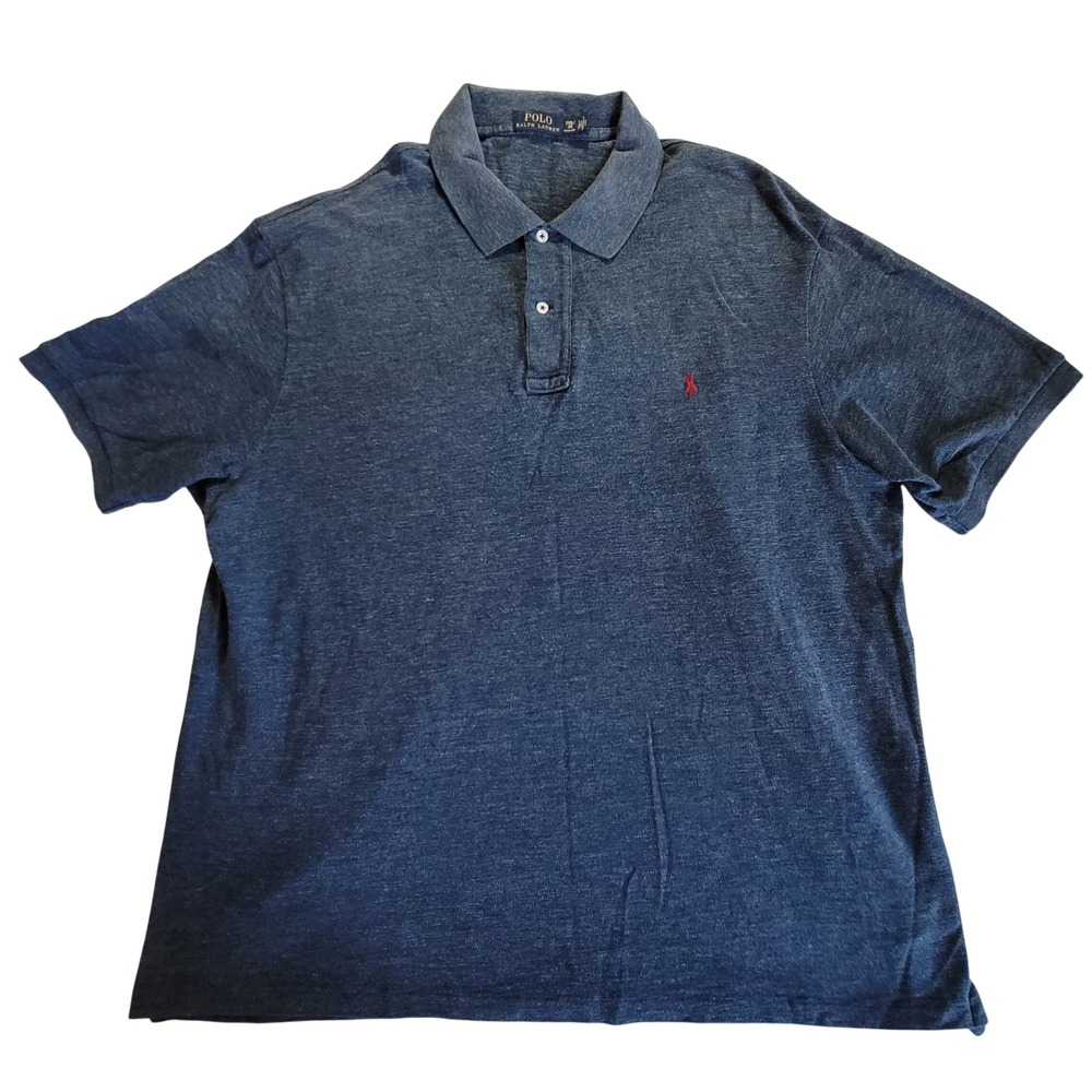 Polo Ralph Lauren Polo Shirt Mens 2XB Navy Blue Heather Short Sleeve Cotton Logo